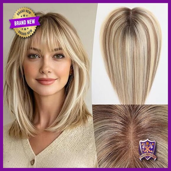 14 Inch Human Hair Topper for Thinning Hair, Swiss Lace Base, 3 Clips main image 6